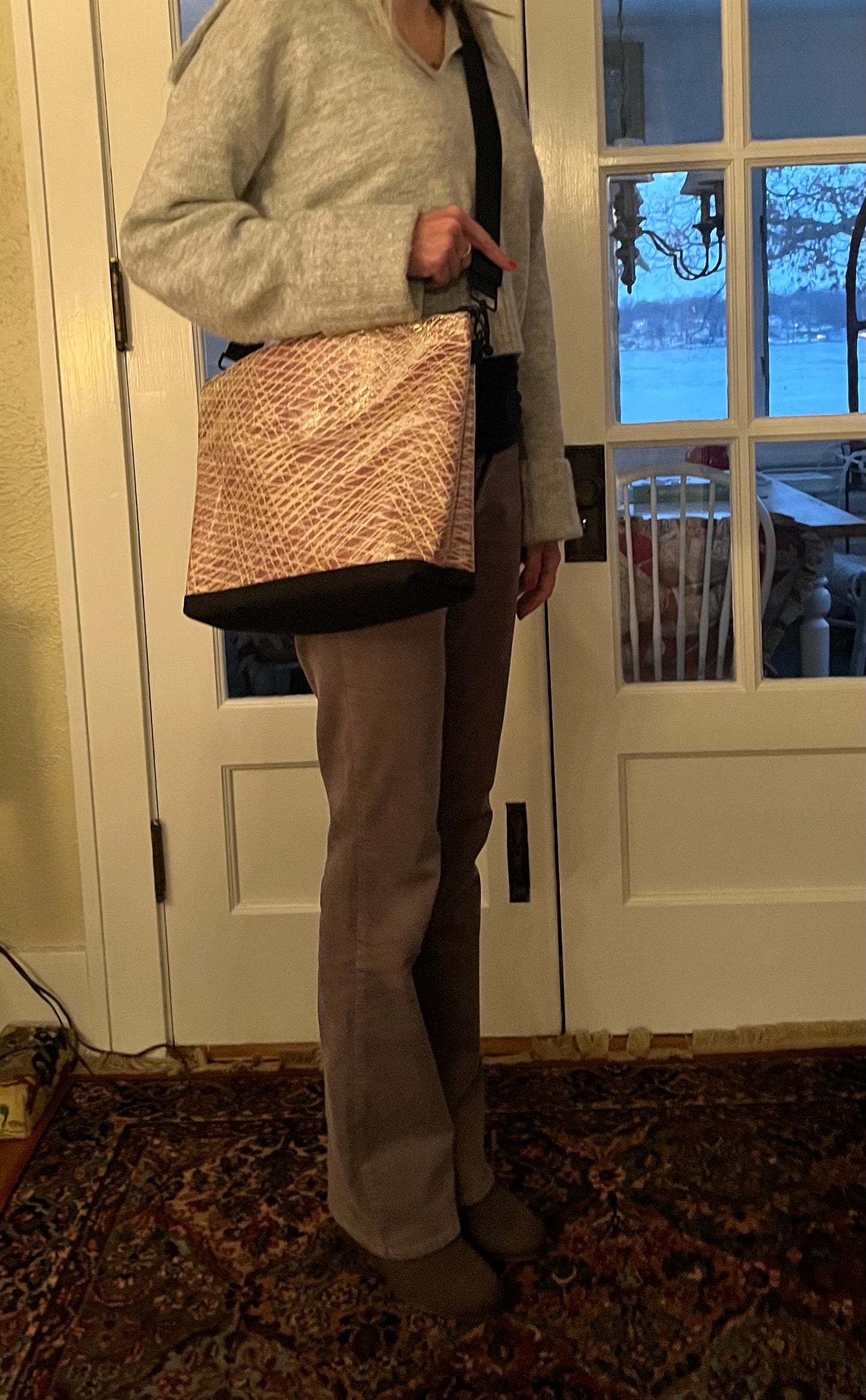 Tan Mylar Crossbody Bag